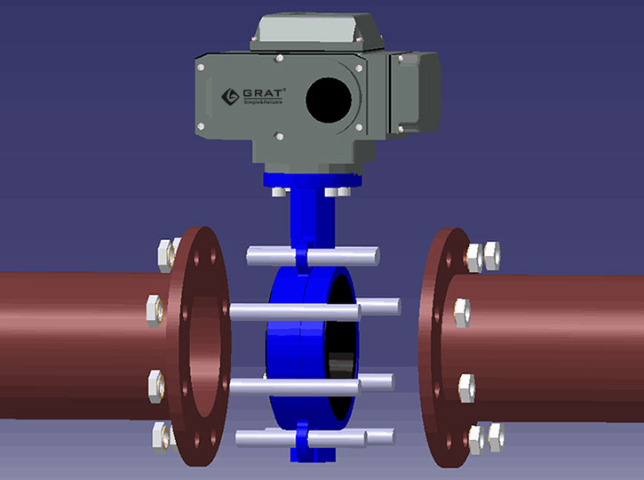 軟密封電動(dòng)蝶閥與管道連接示意圖