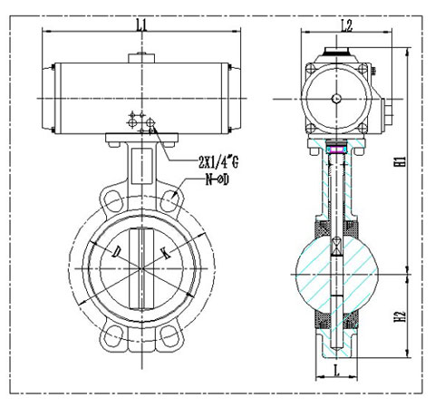氣動開關(guān)蝶閥安裝尺寸圖